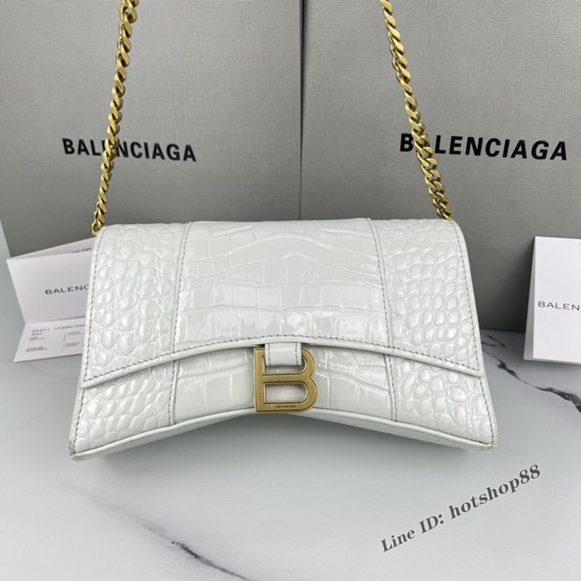 Balenciaga專櫃爆款鱷魚紋牛皮女包鏈條包 巴黎世家經典沙漏鏈條斜挎包 fyj1044